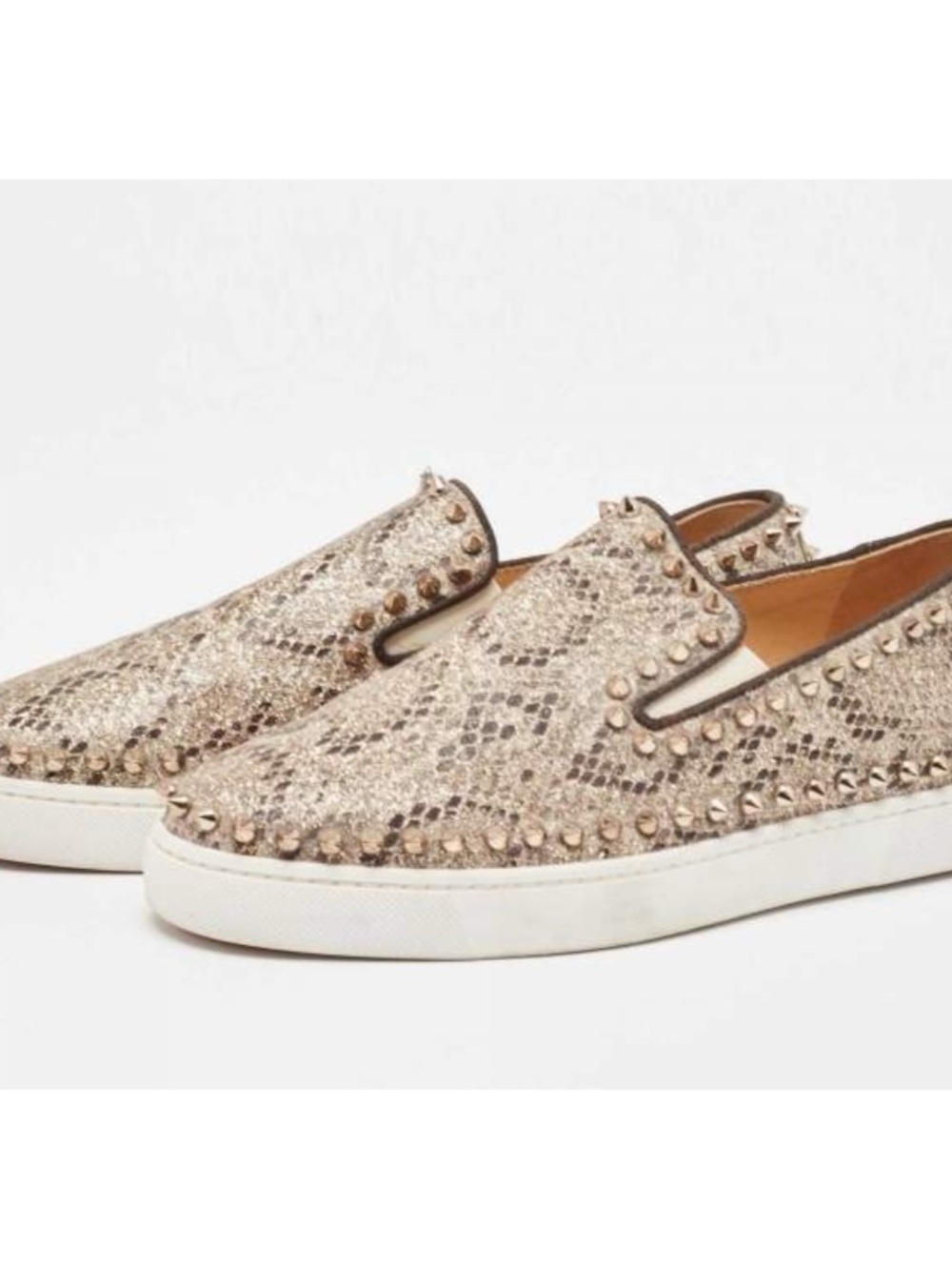 Christian Louboutin slip on sneaker metallic spikes animal print size 46